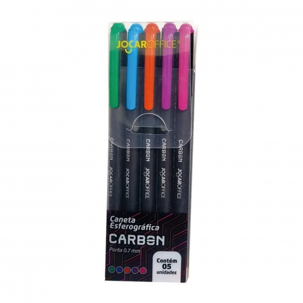 Caneta Esferográfica Carbon - 5 CORES - 0.7 Colorida - Jocar Office