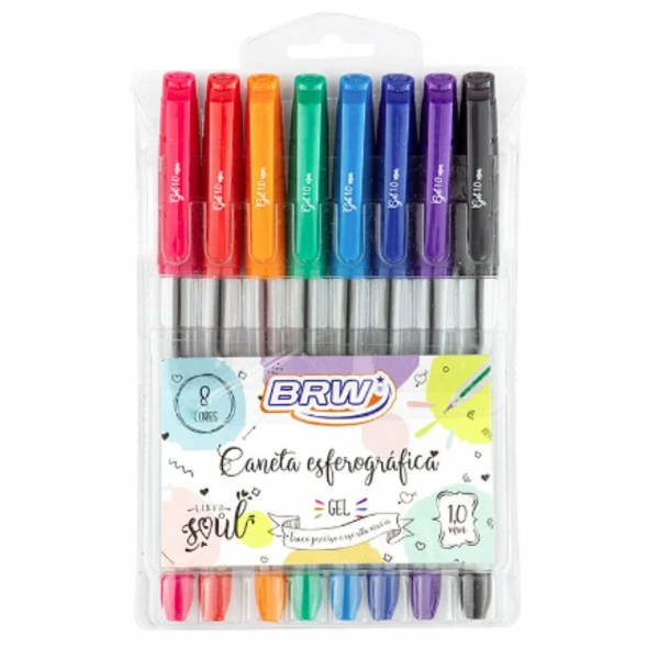 CANETA  GEL COLOR 1.0MM 8 CORES -  BRW