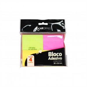 Bloco Adesivo Colorido 38Mmx50Mm Neon Blister/4Blocos      Escolha a cor após a compra