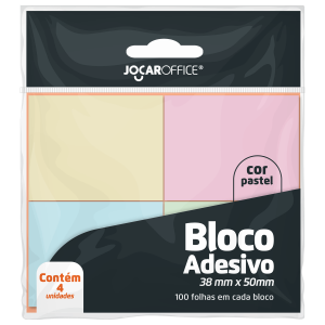 BLOCO ADESIVO COLORIDO PASTEL 38MMX50MM - OPPBAG C/ 4 BLOCOS 100F CADA JOCAR OFFICE      Escolha a cor após a compra