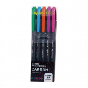 Caneta Esferográfica Carbon - 5 CORES - 0.7 Colorida - Jocar Office      